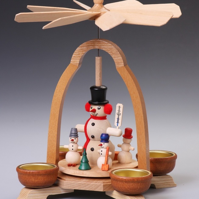 Preißler, Thomas, Pyramide, Schneemann mit Teelichter 25cm,  Geschenkestube-Seiffen