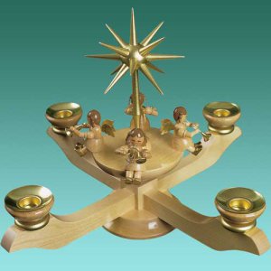 Adventsleuchter groß, natur mit 4 Engeln für Kerzen
