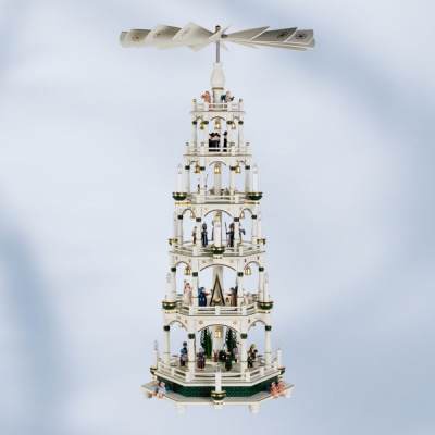 elektrische Pyramide, Christgeburt, weiß-grün, 5-stufig 106cm