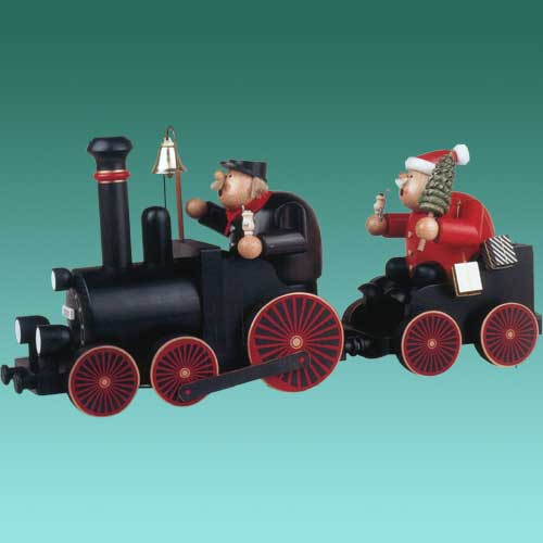 Lokführer mit Lok + Wagen + Weihnachtsmann 4tlg. 22 cm