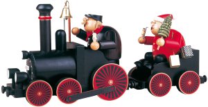 Lokführer mit Lok + Wagen + Weihnachtsmann 4tlg. 22 cm