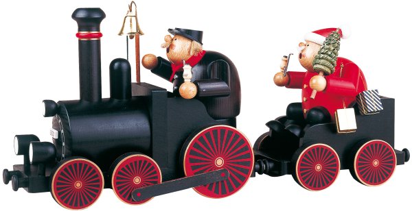 Lokführer mit Lok + Wagen + Weihnachtsmann 4tlg. 22 cm