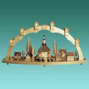 Schwibbogen Seiffener Kirche mit Dorf 80cm