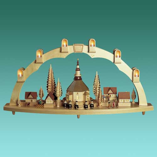 Schwibbogen Seiffener Kirche mit Dorf 80cm