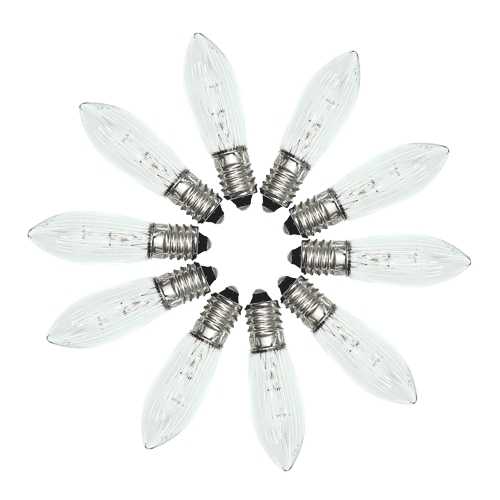 10er Set Riffelkerze E10 12V/2W klar für Schwibbögen und Engel und Bermann des Lichts