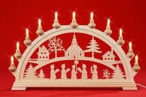 Schwibbogen, Seiffner Kirche mit Kurrende ohne Vorbeleuchtung 65cm