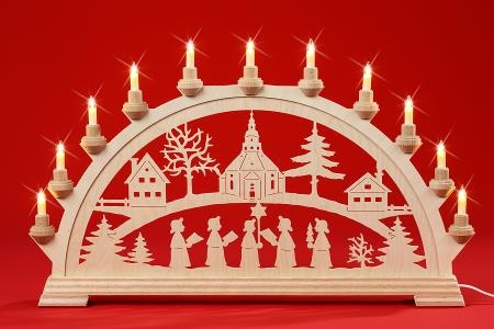 Schwibbogen, Seiffner Kirche mit Kurrende ohne Vorbeleuchtung 65cm