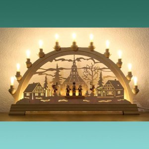Schwibbogen, Seiffner Kirche mit 5 Kurrendefiguren