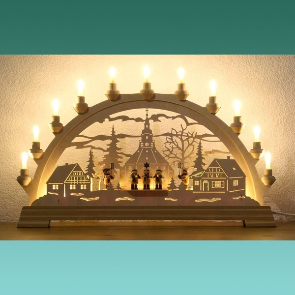 Schwibbogen, Seiffner Kirche mit 5 Kurrendefiguren