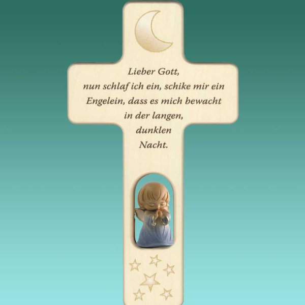 Kreuz Mond mit Engel 20cm blau ...Lieber Gott...
