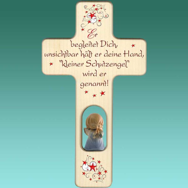Kreuz Sterne mit Engel 20cm blau ...Er begleitet Dich unsichtbar