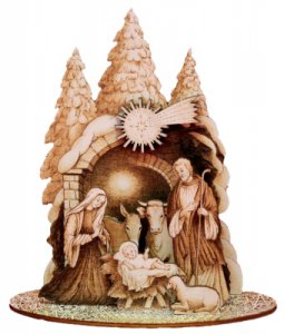 Selbstbausatz - Heilige Familie mit Ochs und Esel 9cm braun