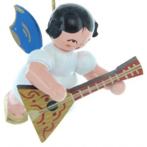 Engel schwebend mit Balalaika, blaue Flügel