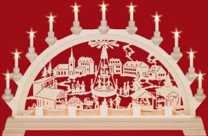 Schwibbogen, Weihnachtsmarkt mit Vorbeleuchtung 65cm