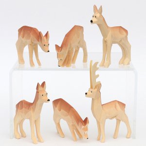 Rehe 6tlg Set, geschnitzt mit braunem Rücken 7cm