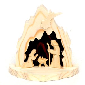 Holz Krippe ″Heilige Familie″ geschnitzt 10cm