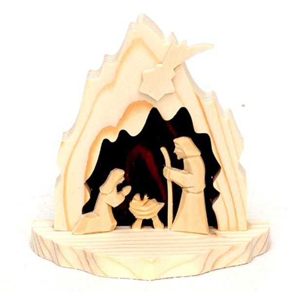 Holz Krippe "Heilige Familie" geschnitzt 10cm