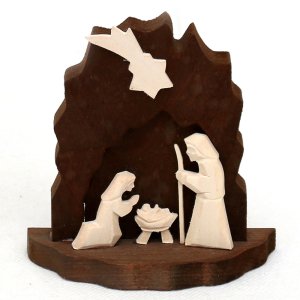 Holz Krippe ″Heilige Familie″ geschnitzt 10cm