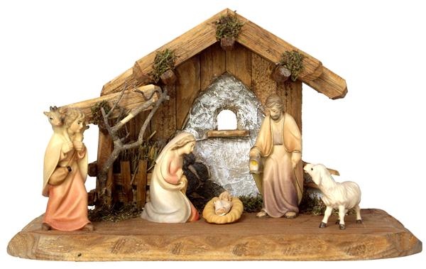 Set 6tlg. - Familienstall komplett mit 5tlg. Krippe 9cm natur