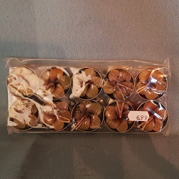 Teelichter, olivebraune Blume 10er