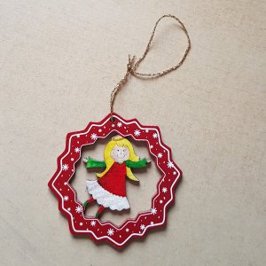 Baumbehang - Rot Kranz mit Engel 6cm