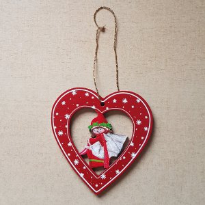 Baumbehang - Rot Herz mit Wichtel 6cm