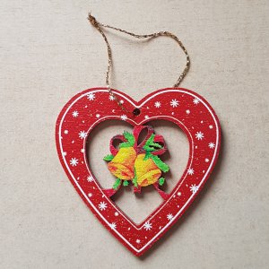 Baumbehang - Rot Herz mit Glocken 6cm