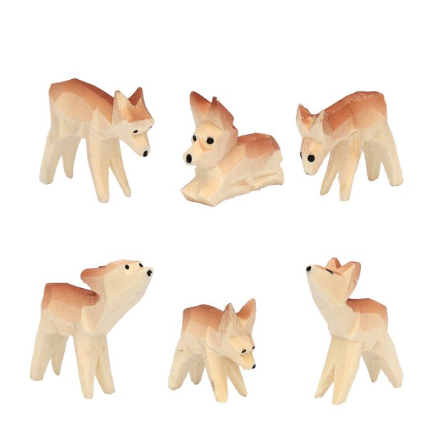 Rehe 6tlg Set, geschnitzt mit braunem Rücken 3,5cm