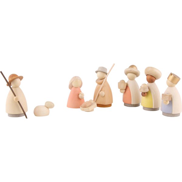 8tlg. Set Krippe - modern lasiert 8cm