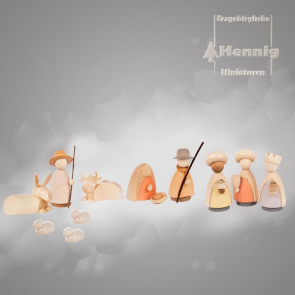 8tlg. Set Krippe - modern lasiert 10cm