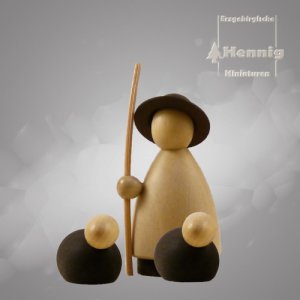 Schäfer mit 2 Schafen natur/anthrazit - 8cm