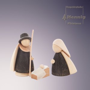 Heilige Familie klein natur/anthrazit - 6cm
