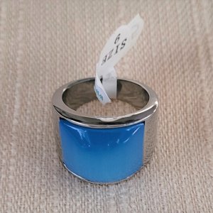 Edelstahlring blauer Stein Gr. 8