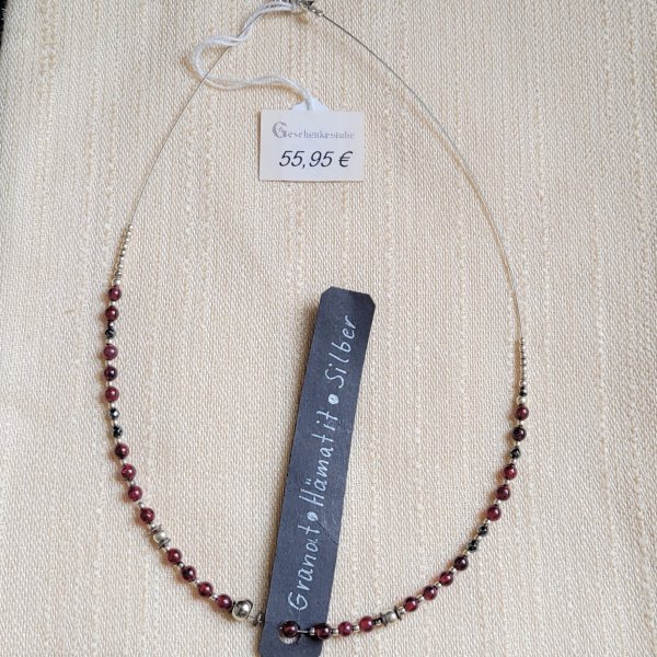 Halsreif mit Granat-Hämatit-Silber 45cm