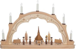 Schwibbogen Seiffner Kirche mit Kurrende 52cm