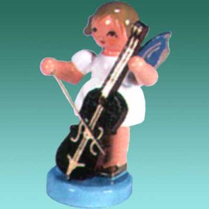 Engel stehend mit Cello, blaue Flügel