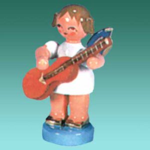 Engel stehend mit Gitarre, blaue Flügel
