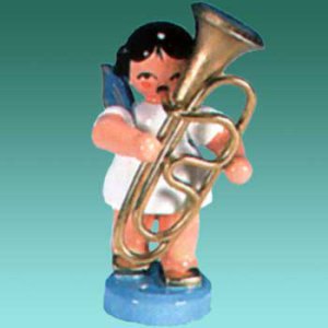Engel stehend mit Tuba, blaue Flügel