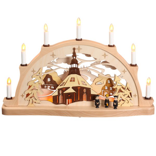 Schwibbogen Seiffener Kirche und Kurrende 52cm
